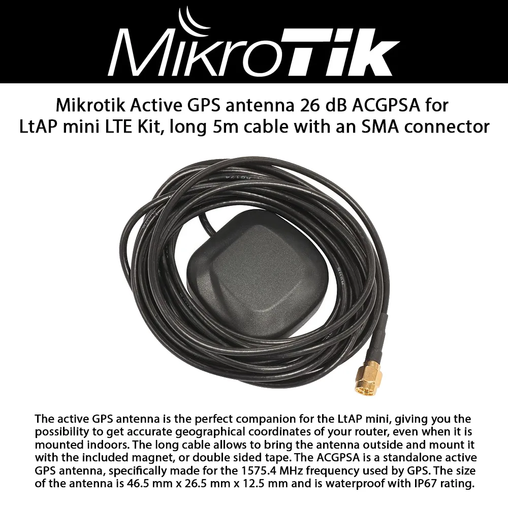 Mikrotik Mikrotik ACGPSA active GPS antenna 26 dB 5 m SMA IP67 — product photo