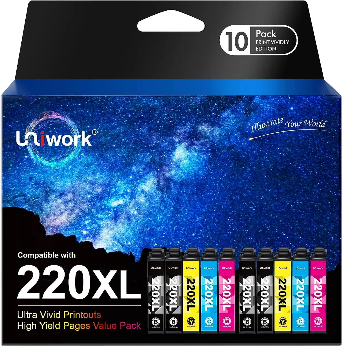 NuoTo NuoTo 220XL 10-pack ink cartridge set (4 black 2 cyan 2 magenta 2 yellow) — product photo