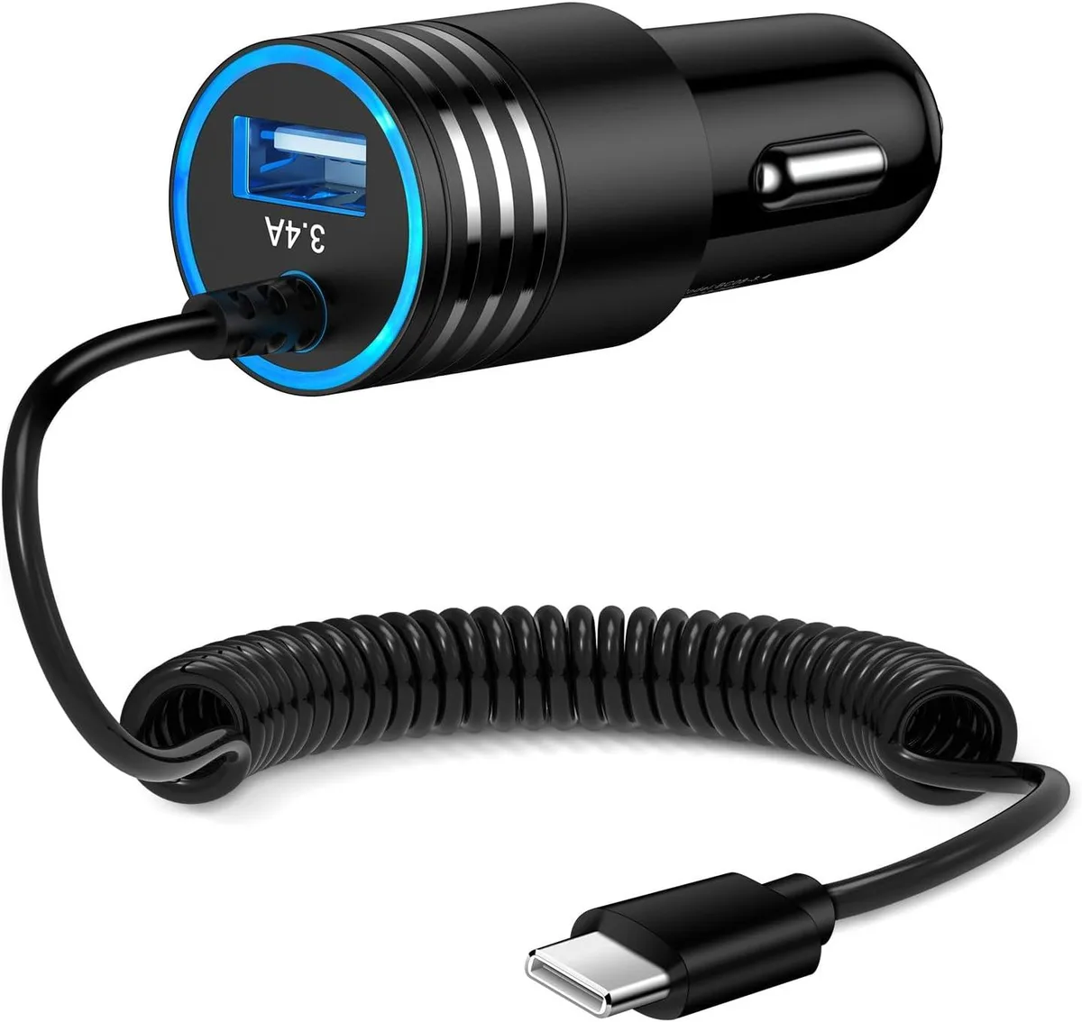 Hamzan Hamzan 3.4A USB-C Car Charger with Coiled Cable — product photo