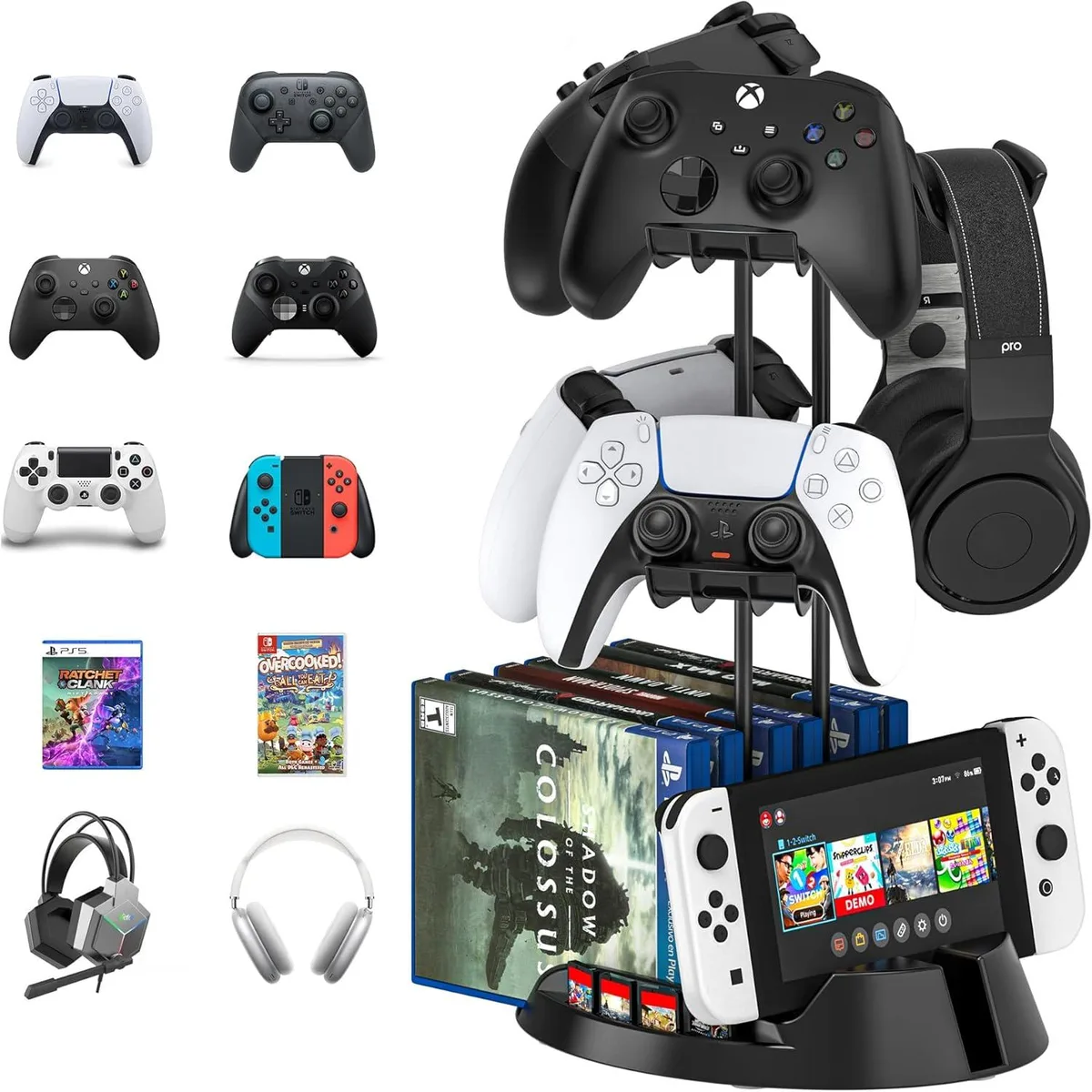 BONAEVER BONAEVER 2-Tier Controller Headset Stand with Organizer Base Black — product photo