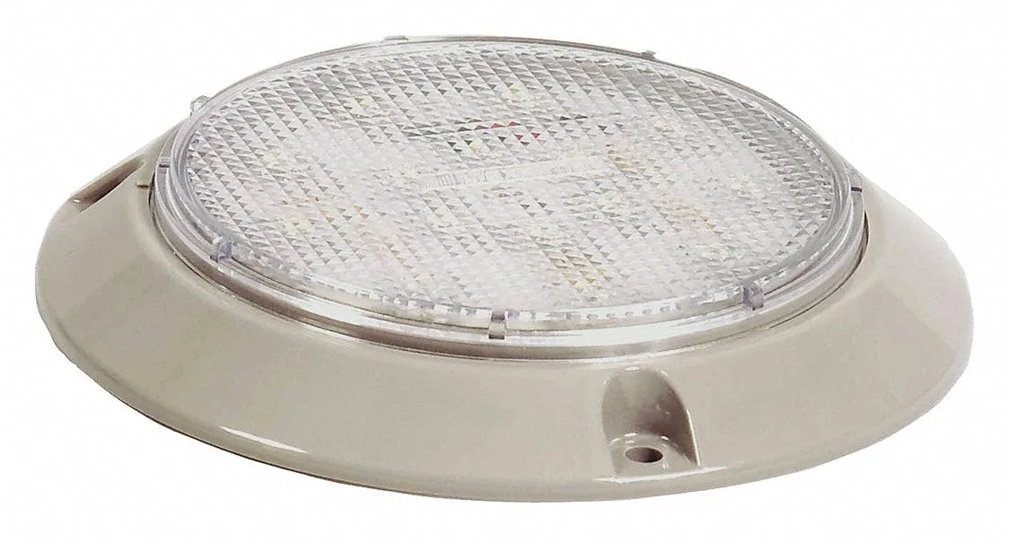 White round LED dome lamp polycarbonate housing 7-1/2 inch length two wire pigtail