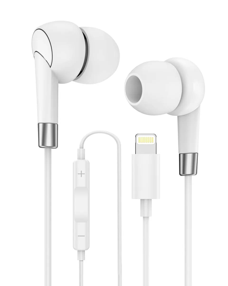 White in-ear lightning earbuds with inline microphone and remote control