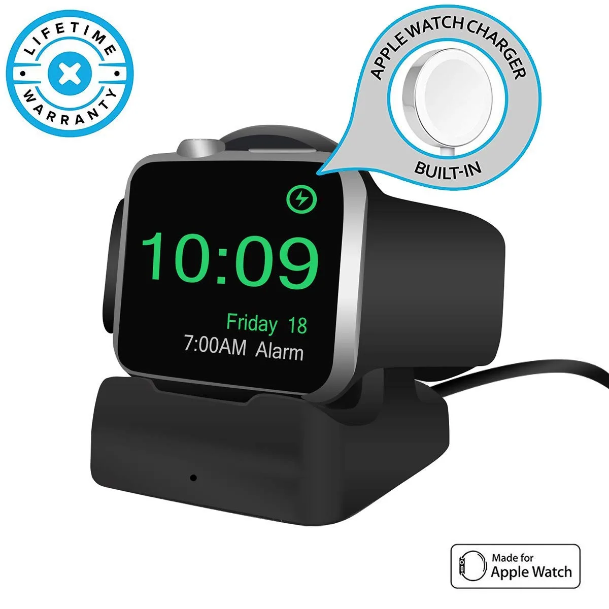 Werleo Werleo Wireless Charging Station Dock Charger Stand for Apple Watch Nightstand Mode Black — product photo