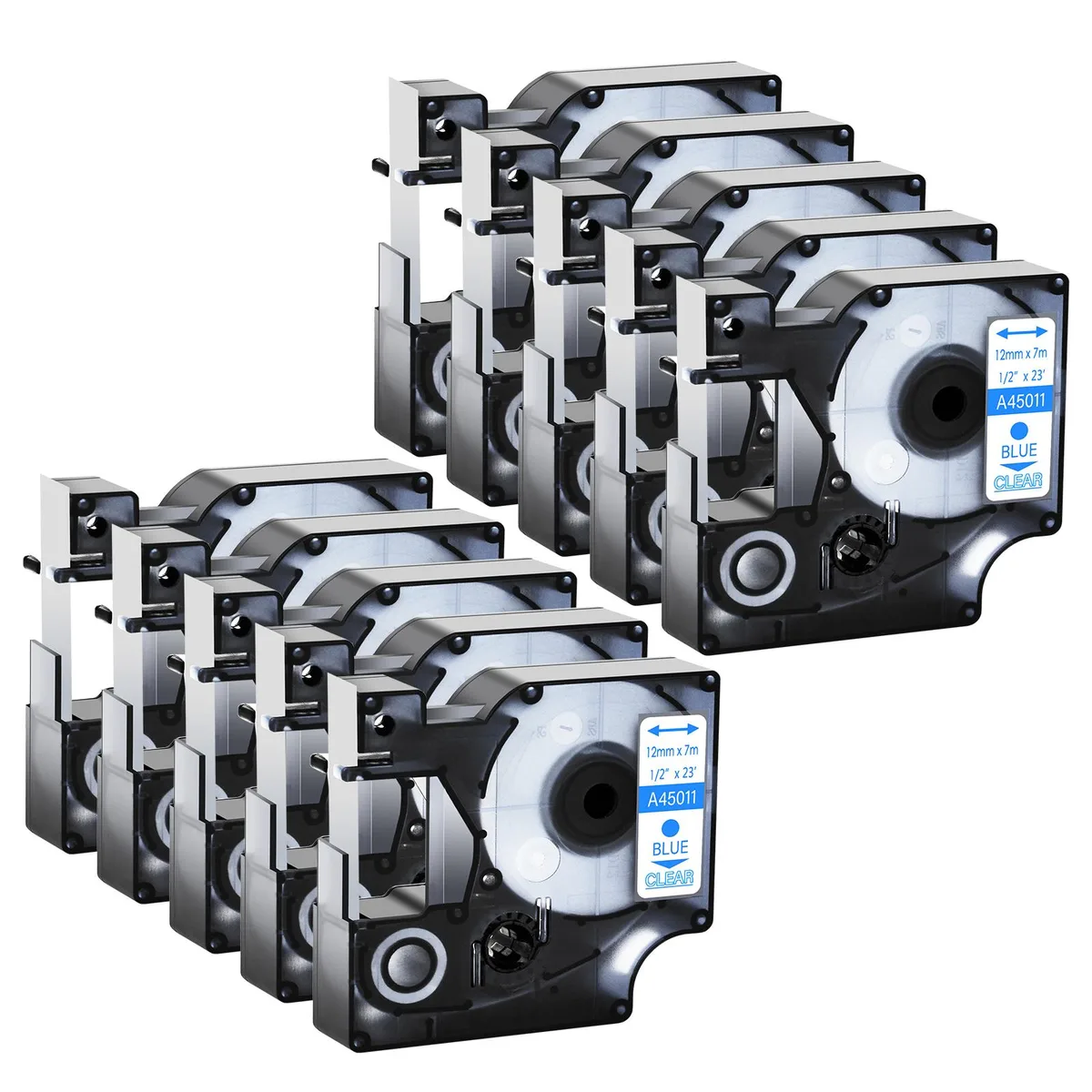 GREENCYCLE GREENCYCLE 10 Pack D1 Label Tape Blue on Clear 12mm x 23ft — product photo