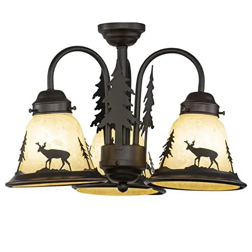Bronze rustic deer mini chandelier with three LED lights