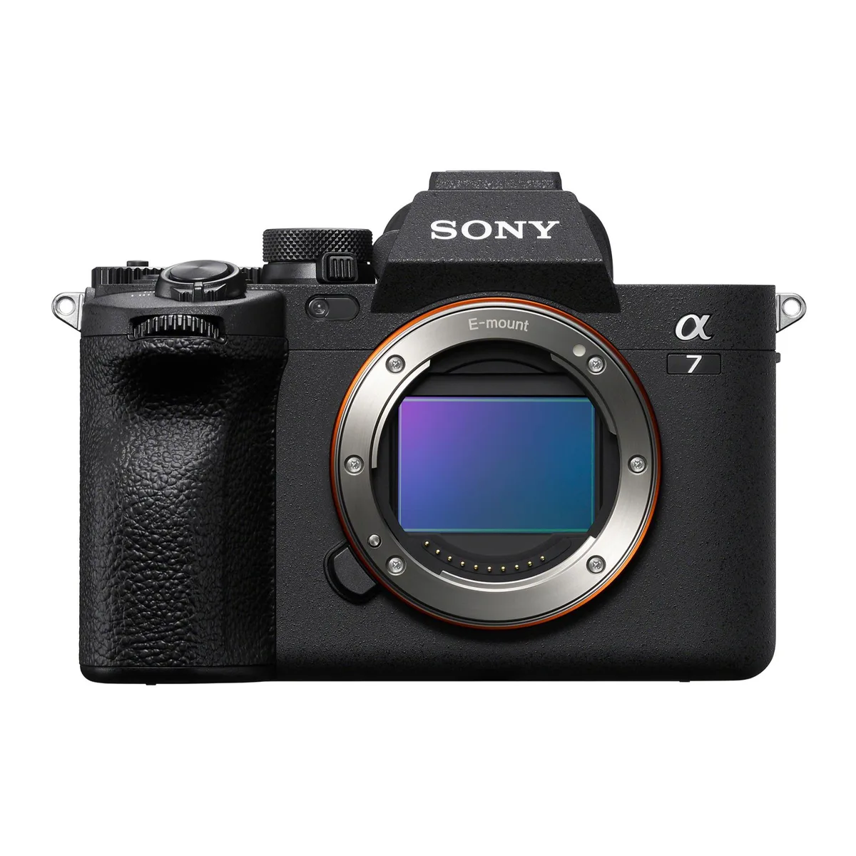 Black Sony Alpha 7 IV mirrorless camera body with deep grip, 3.0-inch tilting touchscreen LCD and electronic viewfinder