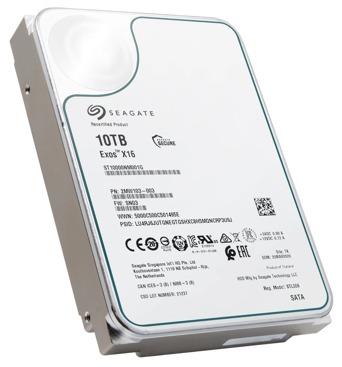 Seagate Seagate Exos X16 10TB SATA 7200RPM 3.5-Inch Enterprise Internal Hard Drive ST10000NM001G — product photo