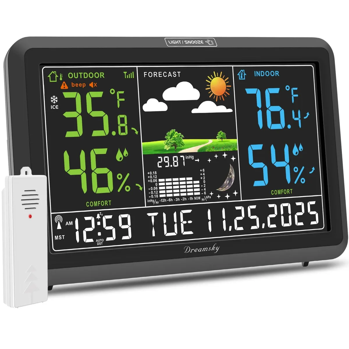 Black infrared thermometer with large colour display and wireless sensor