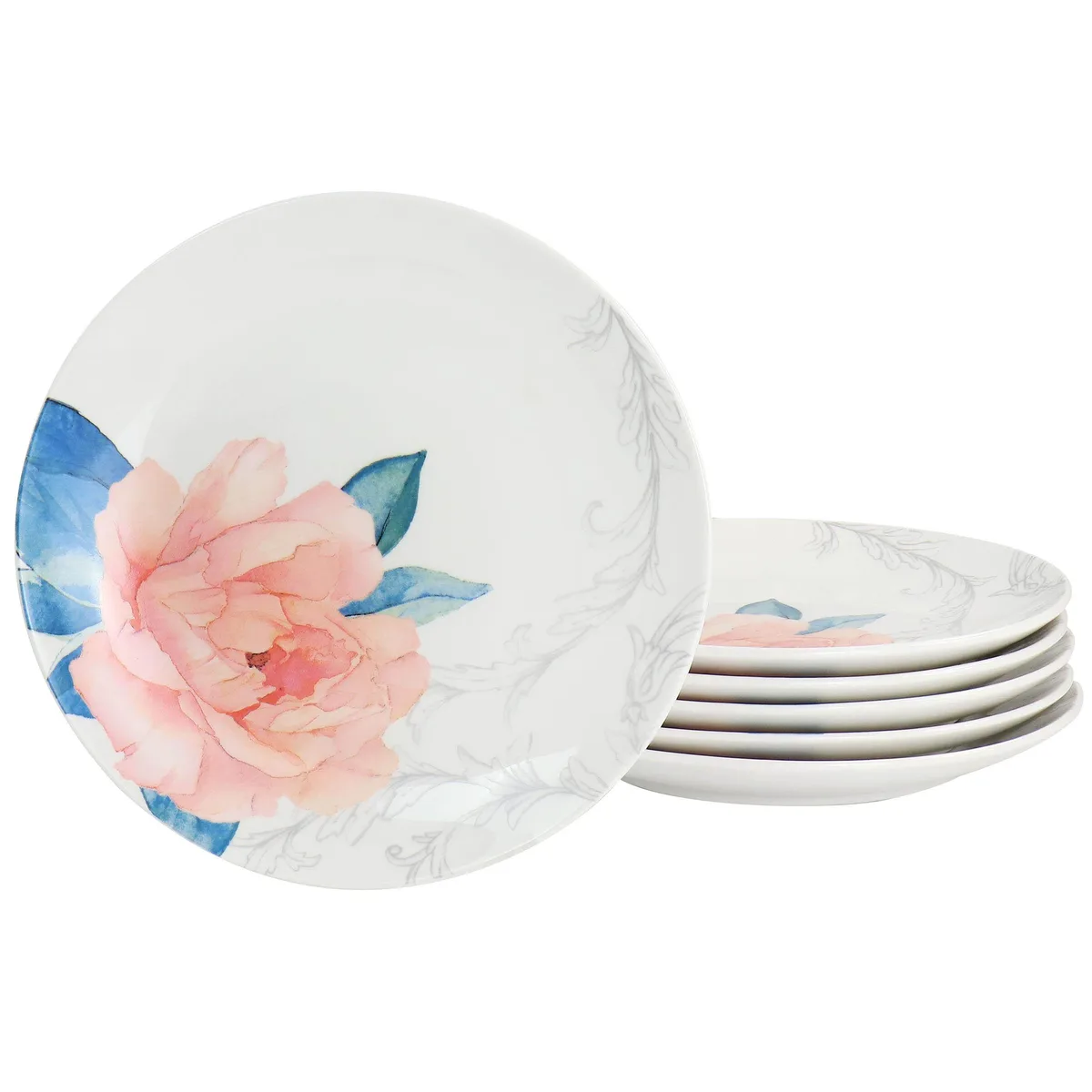 Gibson Home Gibson Home 8 Inch Fine Ceramic 6 Piece Floral Decorated Dessert Plate Set Serveware — product photo