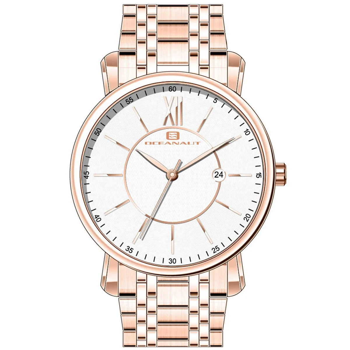 Stainless steel watch with white dial and bracelet