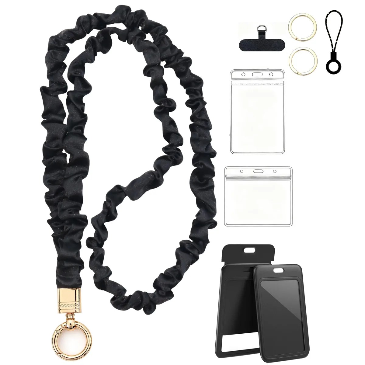 Scrunchie Lanyard 1.5 cm wide 28 in stretch 3 ID holders — product photo