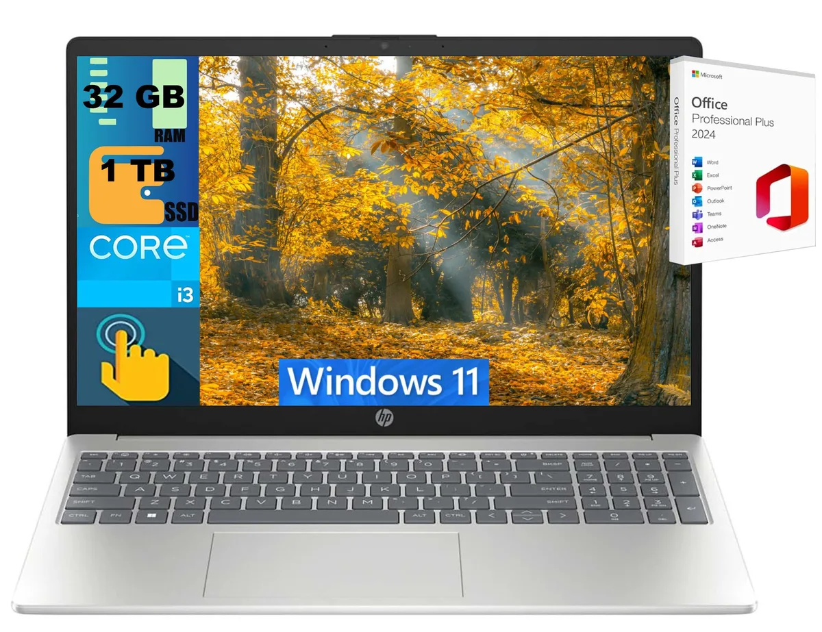 HP HP 15 Business Laptop i3-1215U 32GB 1TB SSD Touchscreen Silver — product photo