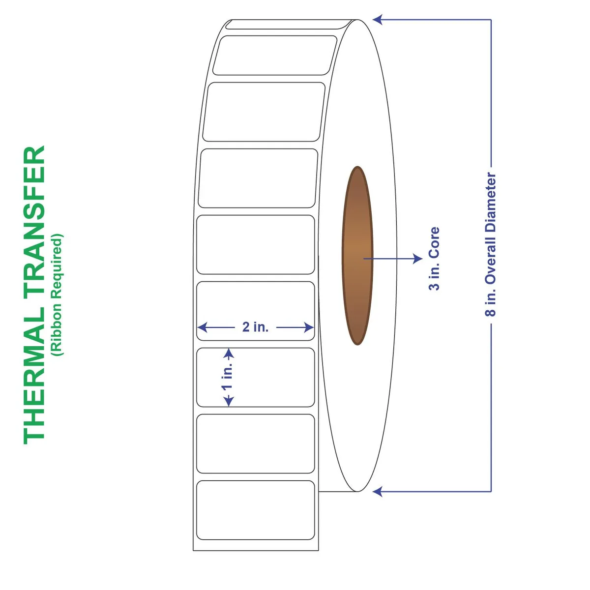 Carton of eight white thermal-transfer label rolls