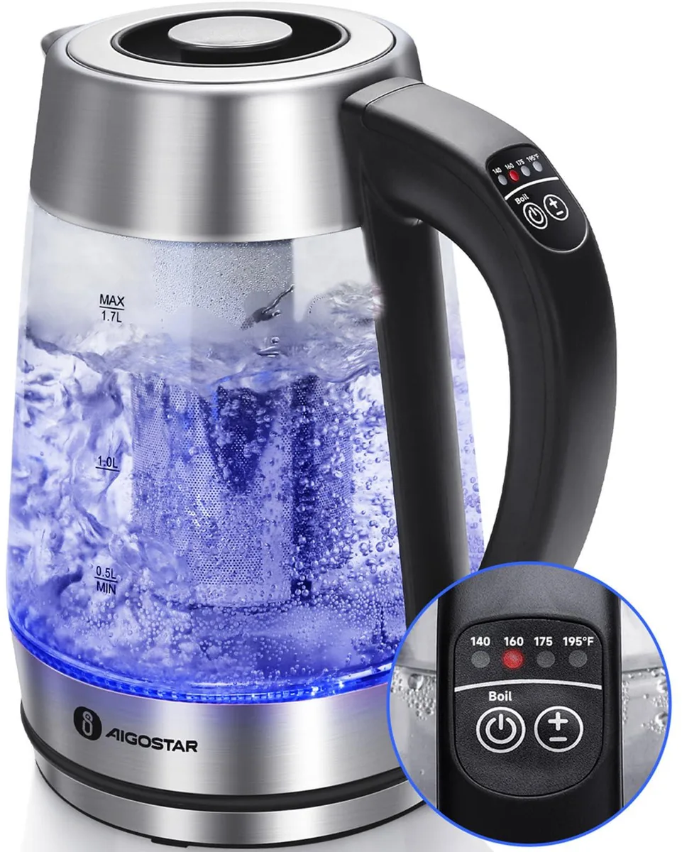 Black glass electric kettle with temperature control base