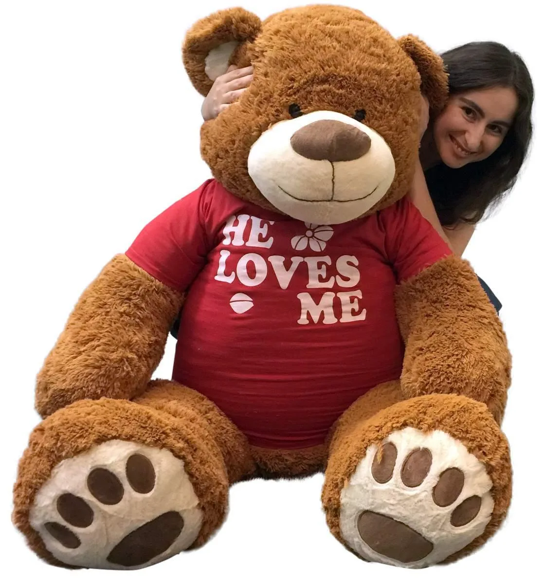 BigPlush BigPlush 60 Inch Giant Teddy Bear Brown HE LOVES ME T-shirt — product photo