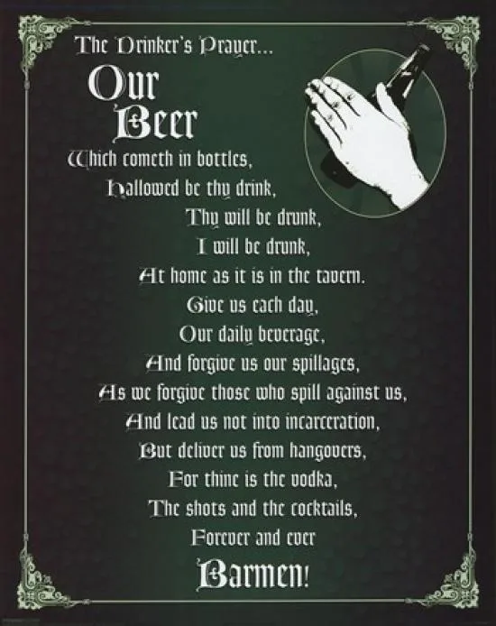 Poster print Drinker's Prayer 16 by 20 inches on heavy paper