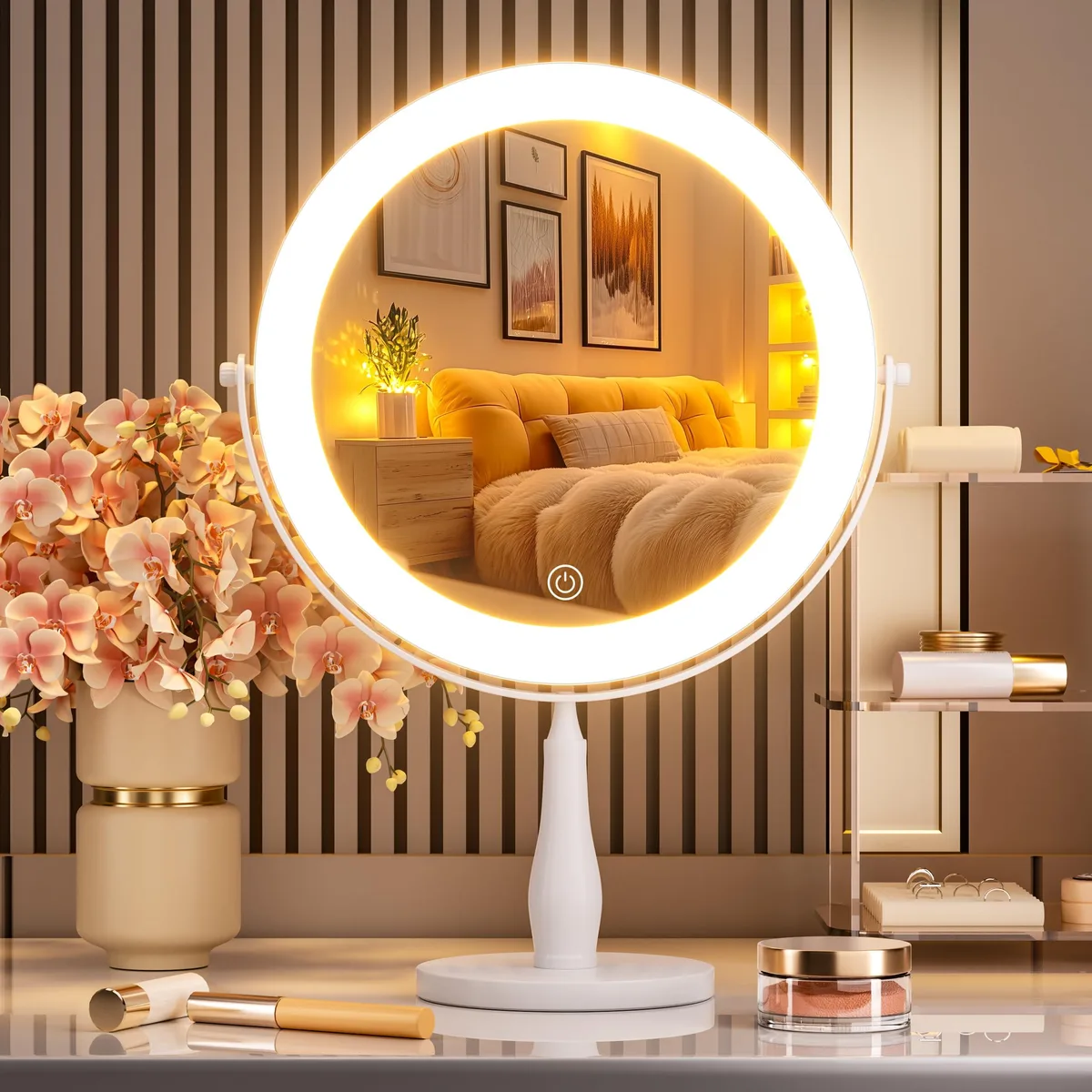  14"x8" LED Mirror 96 LED 3-Color 1X/10X 360° White — product photo