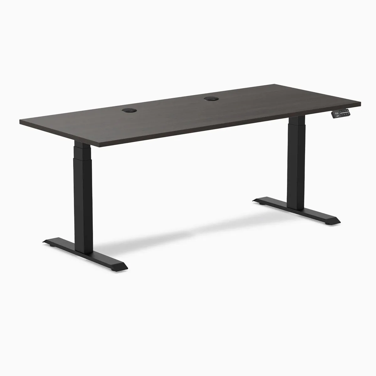 Desky Desky Dual Laminate Sit Stand Desk Burnished Wood Matte Black 70.9 x 29.5 in — product photo