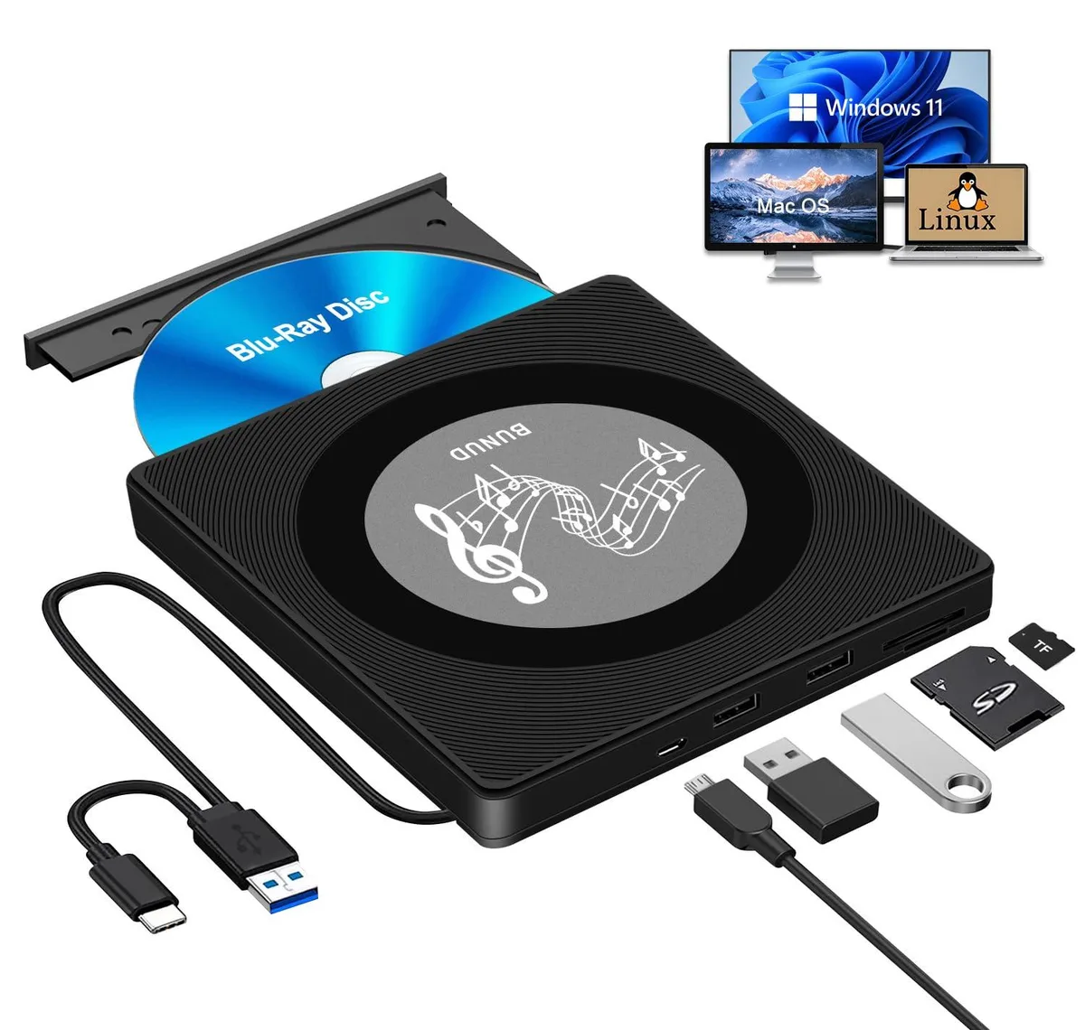 BUNUD External Blu-ray Drive USB 3.0 Type-C Black — product photo