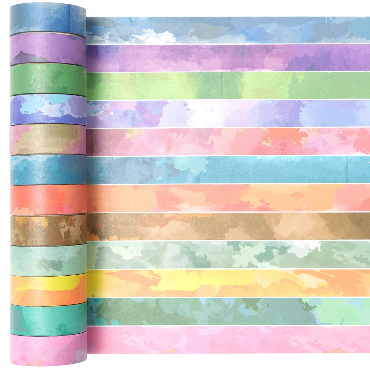 YUBX YUBX Watercolor Washi Tape Set 12 Rolls 15mm 16ft — product photo