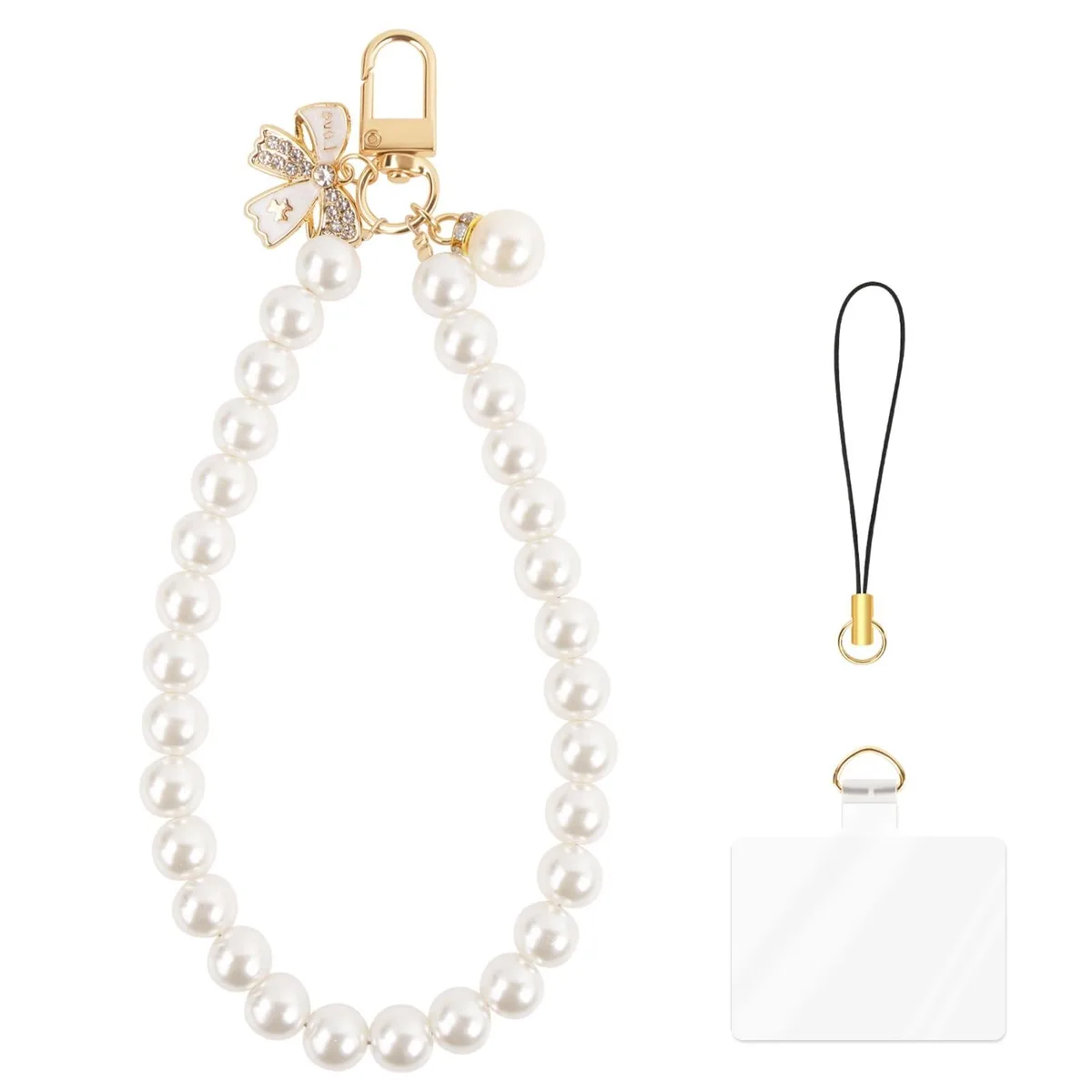 AULEEP Pearl Phone Charm White Butterfly Bow Beaded Bracelet 70PL-29PBN-5WA — product photo