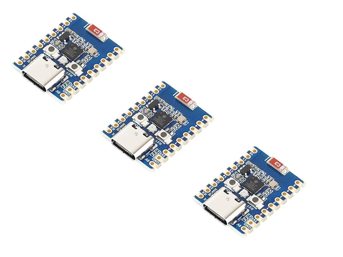 Three tiny green boards with castellated edges and USB-C ports