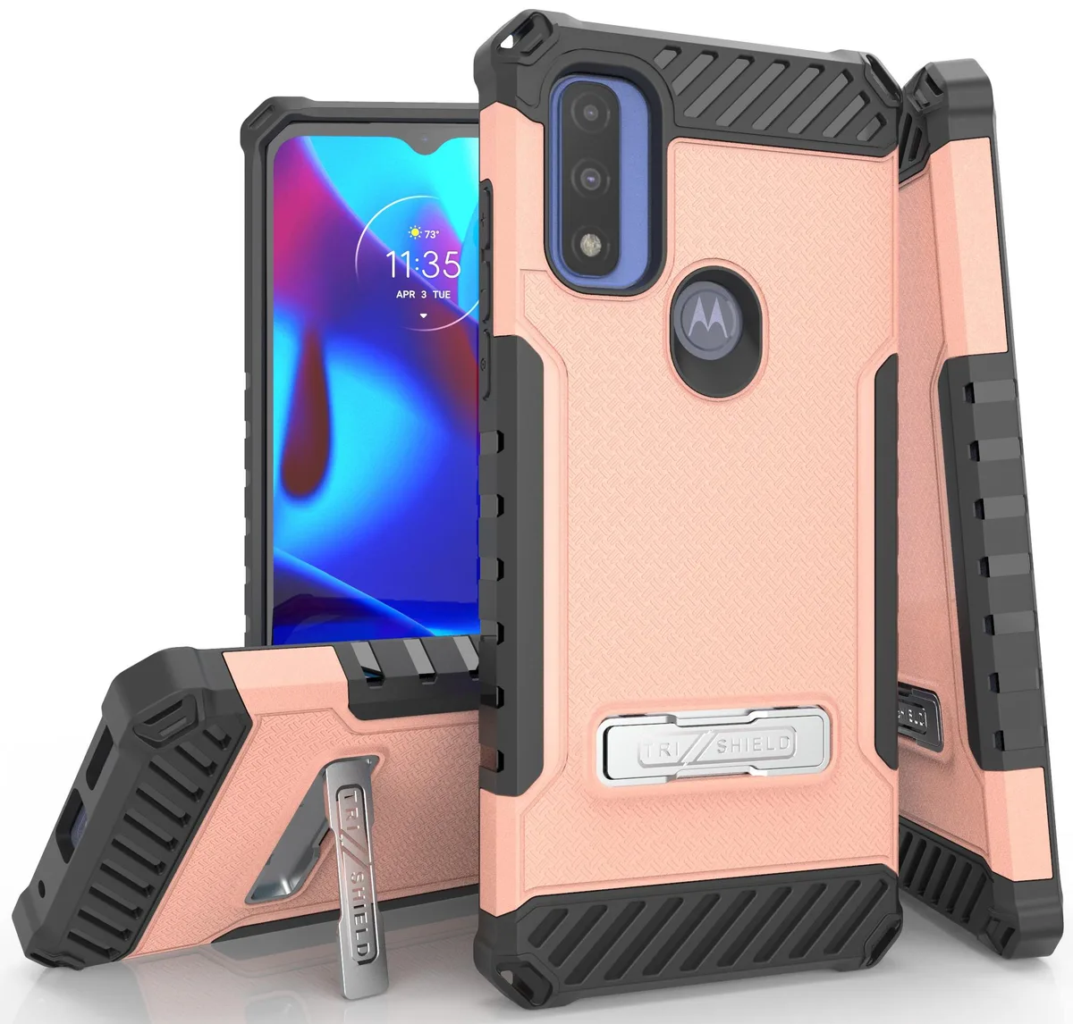 Nakedcellphone Nakedcellphone Tri-Shield Kickstand Case + Lanyard Strap Blush Pink for Moto G Pure / G Power 2022 — product photo
