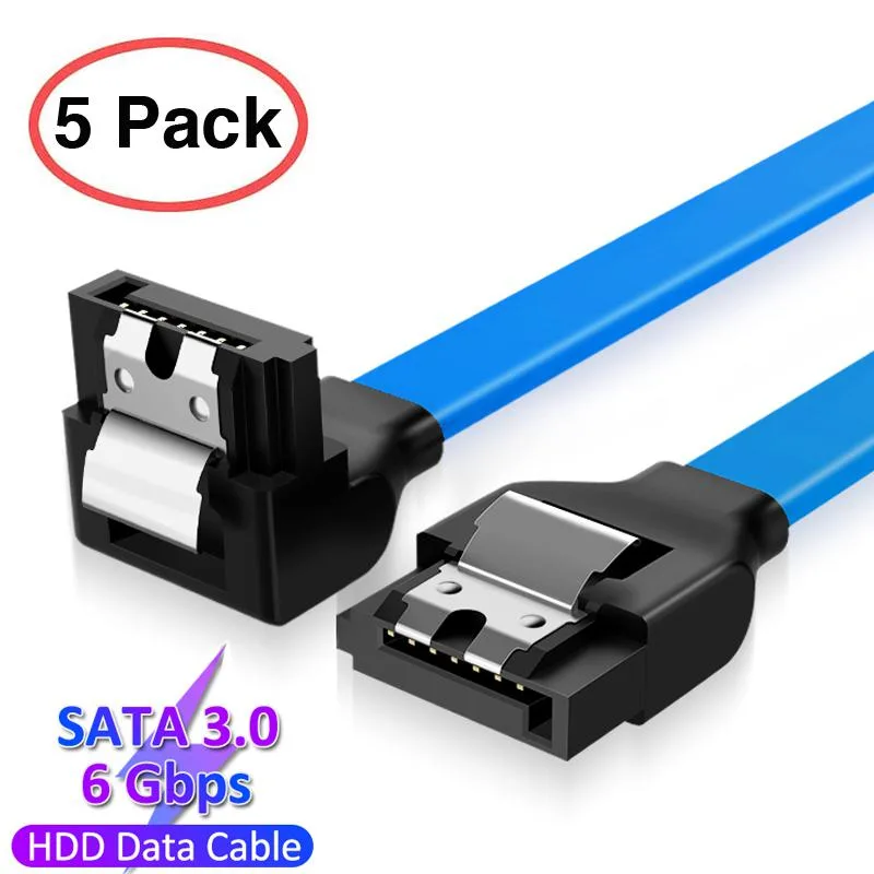 AUBEAMTO AUBEAMTO SATA Cable III 5 Pack 6Gbps 90 Degree Right Angle Locking Latch 20 Inch Blue — product photo