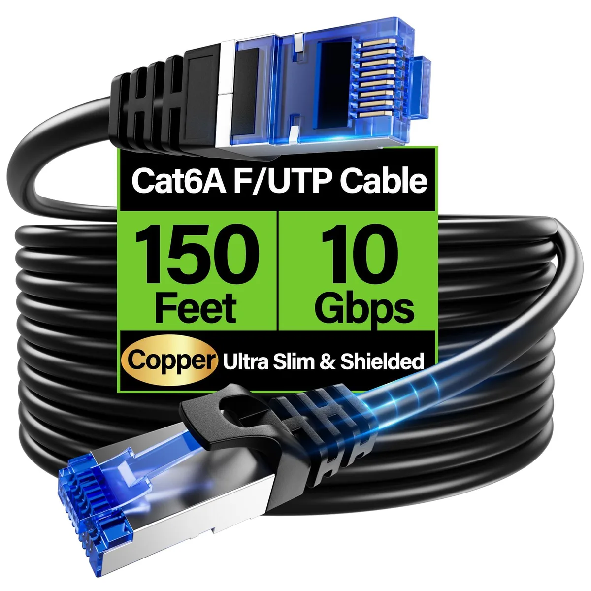 TuokaJu Cat6A Shielded Ethernet Cable 150 ft 28AWG Black — product photo