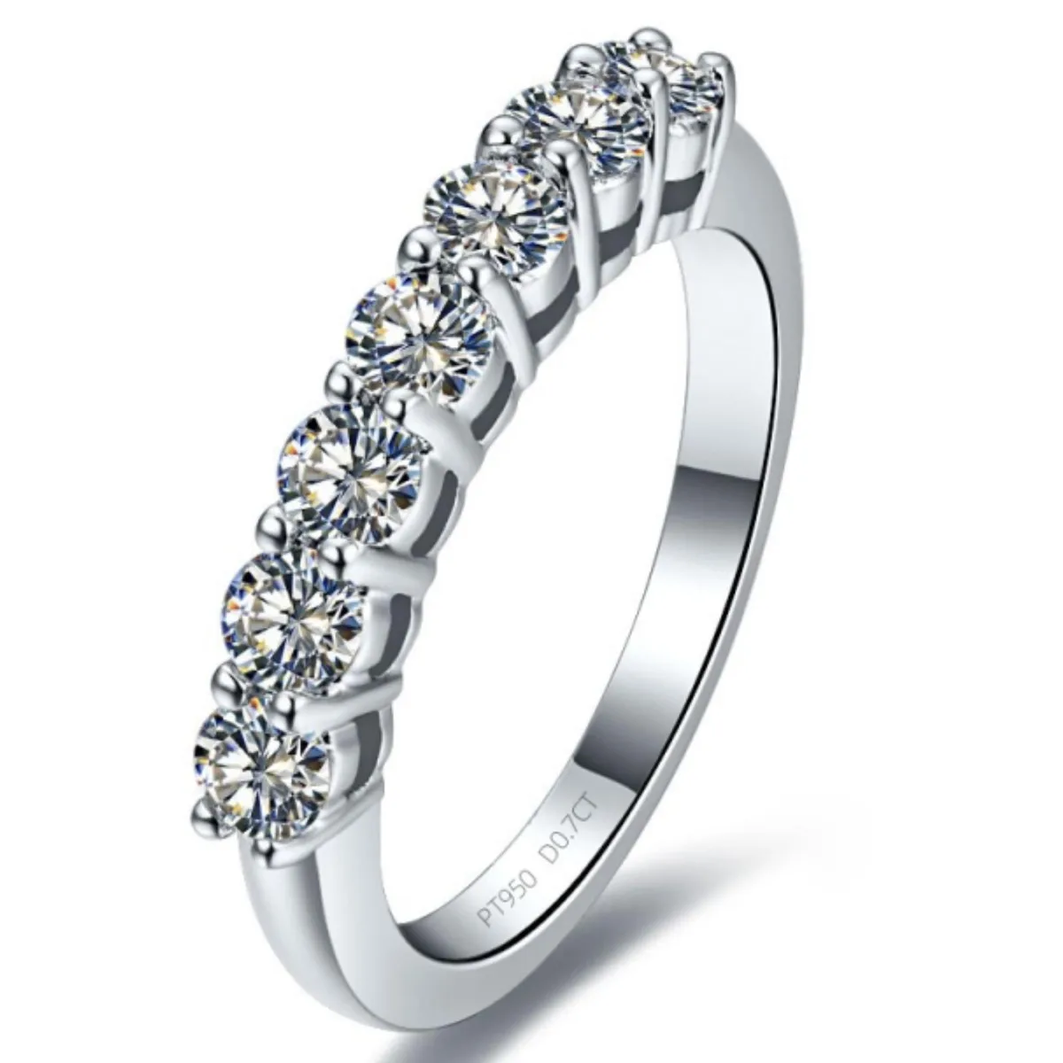 3MNSCD 3MNSCD Anniversary Ring 7 Stone 0.7CT Sterling Silver 18K White Gold Plated Size 7.5 — product photo
