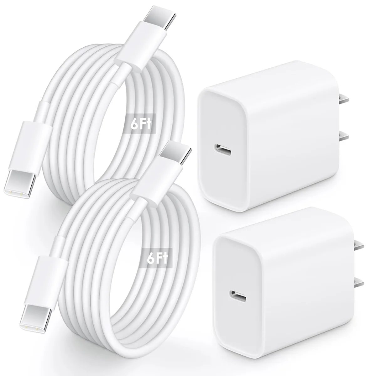 White 20W USB-C power adapter with matching 6ft cable