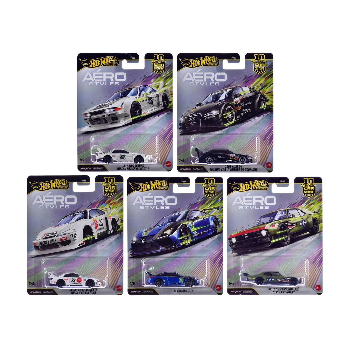 Hot Wheels Hot Wheels Aero Styles Car Culture 10th Anniversary 2026 Series U 5-Piece Diecast Set — product photo