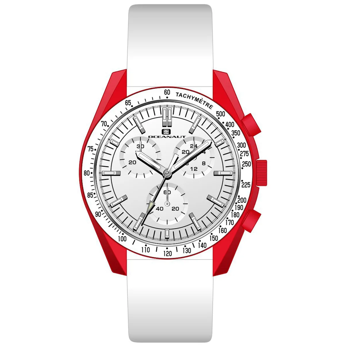 White dial watch with stainless steel case and leather strap