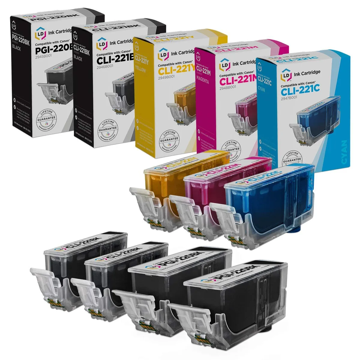 LD Products LD Products PGI-220 CLI-221 7-Pack Ink Cartridges (2 Pigment Black, 2 Black, 1 Cyan, 1 Magenta, 1 Yellow) — product photo