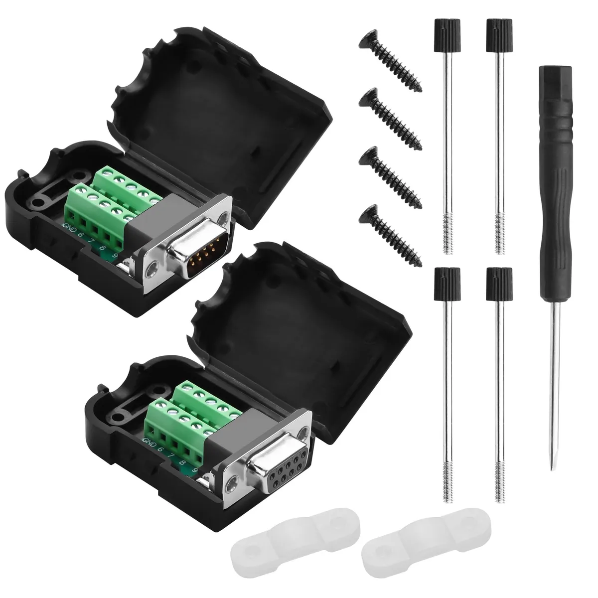 Vszerda Vszerda DB9 RS232 Solderless Breakout Pair Male Female with Case B Long Bolts — product photo