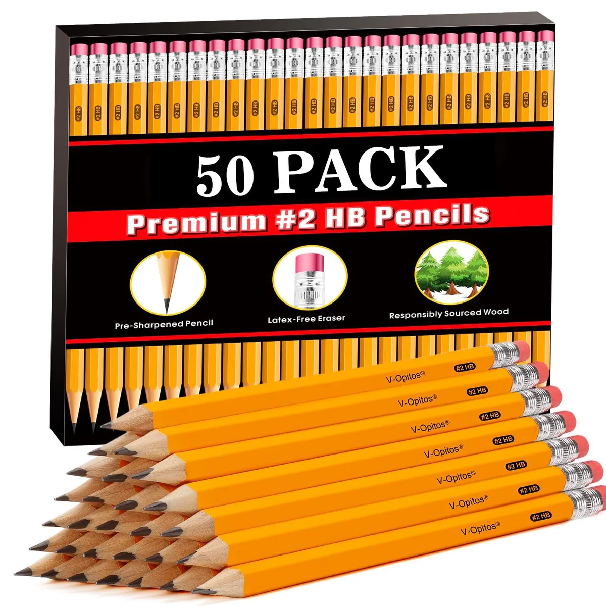  V-Opitos 2# Pencil - 50p Yellow Wood-Cased HB Pencils 50 Pack — product photo