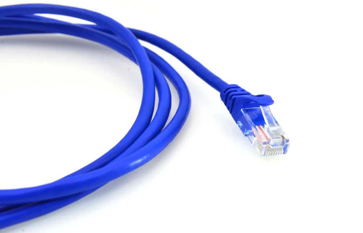 Blue Cat 5E Ethernet cable 25 ft long with gold connectors