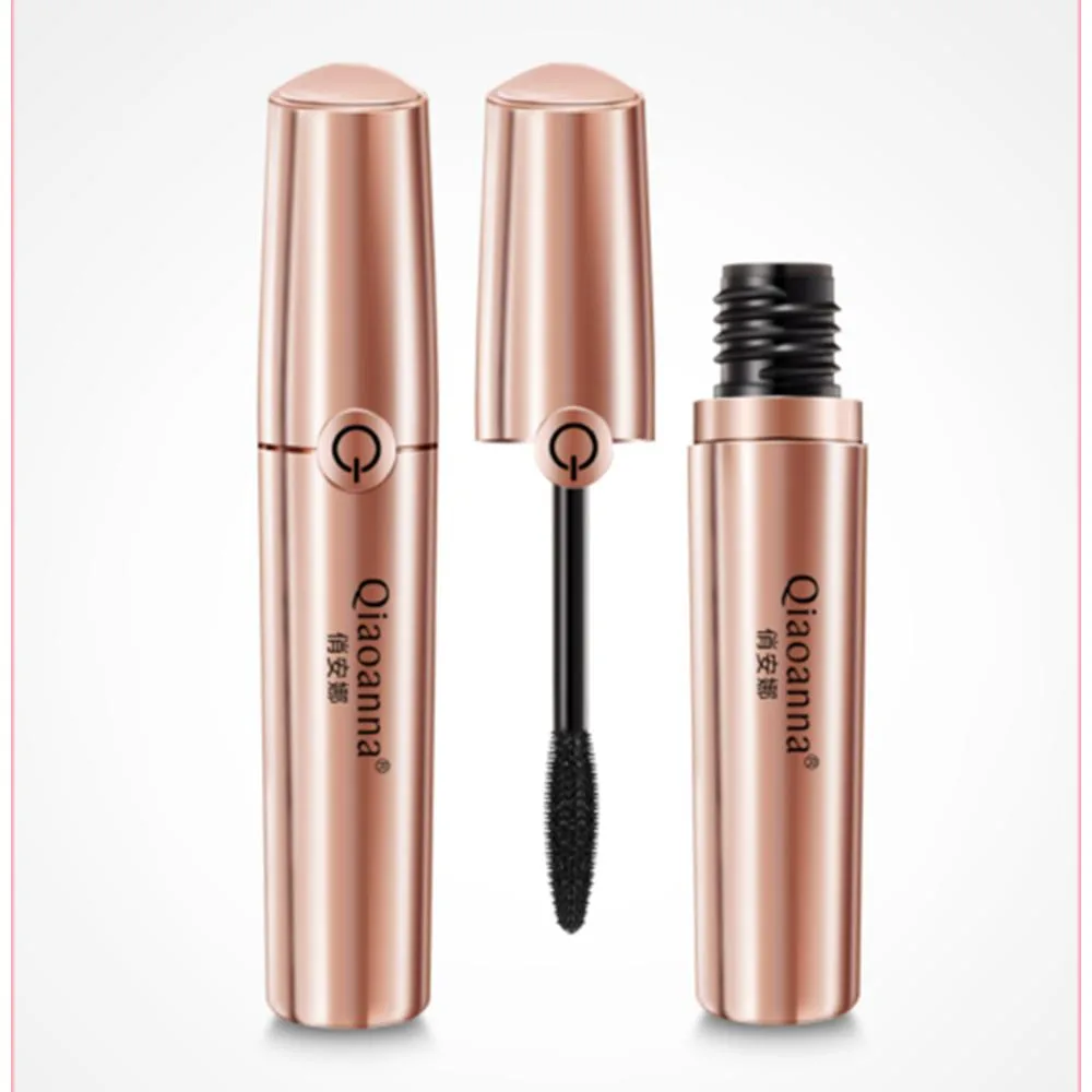 Black mascara tube with curved brush applicator