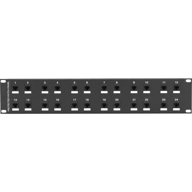 Black Box 24-port CAT6 rack panel, 2U, 19-inch, silver metal front
