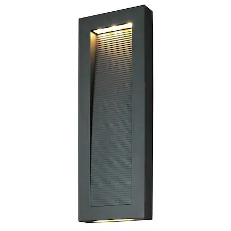 Architectural bronze outdoor wall light with two grated diffusers directing light downward and outward