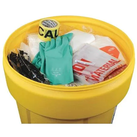 Yellow 55 gal drum spill kit with absorbents and PPE