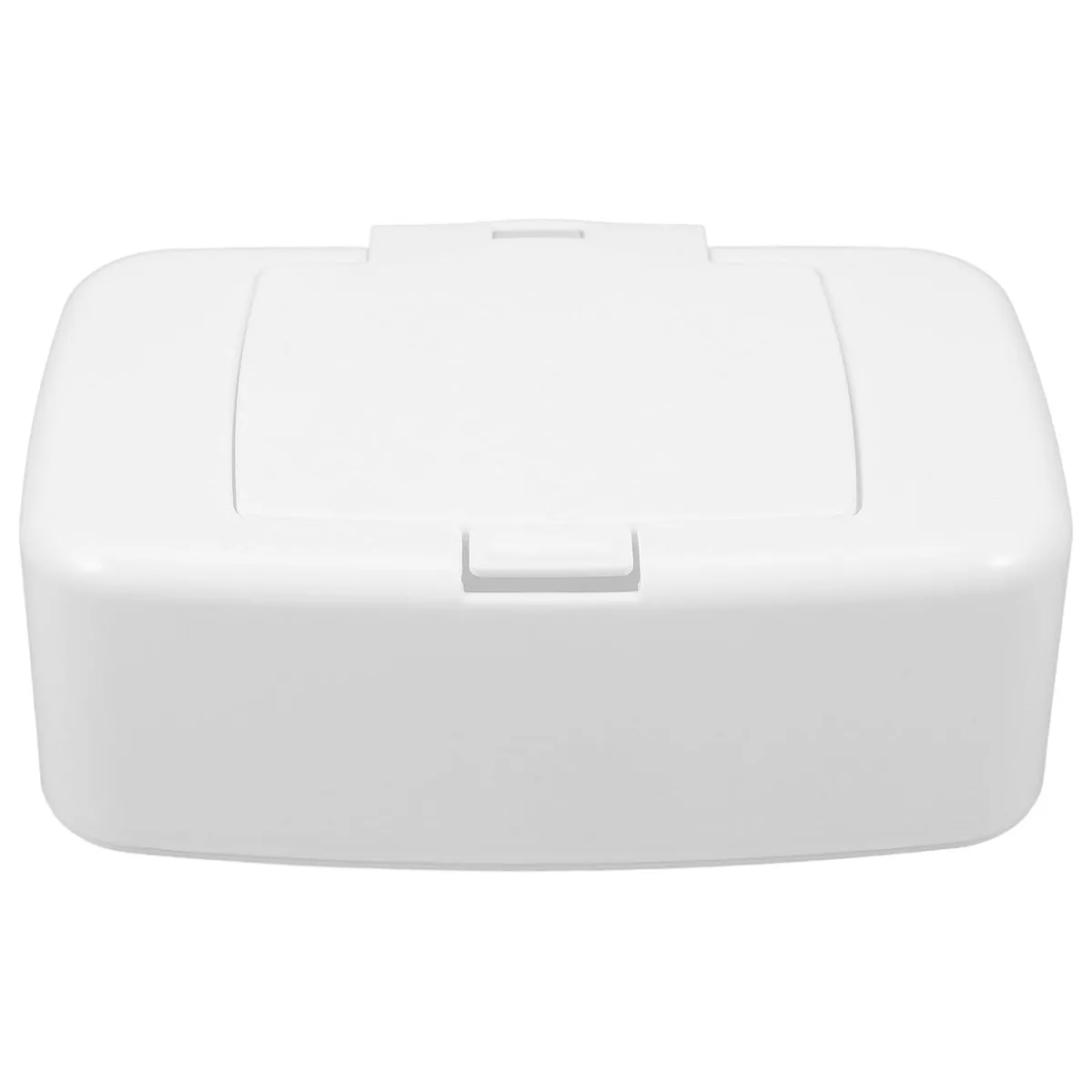 White rectangular wipe dispenser with hinged lid, smooth matte finish, centre pull opening, non-slip base, 17 x 10.5 x 6 cm