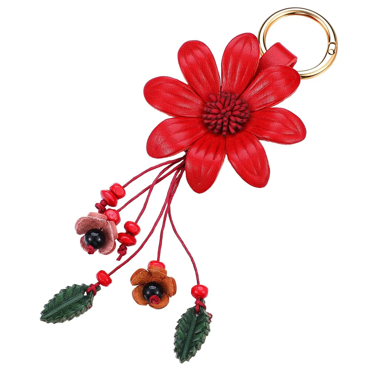  Viator Gear Daisy Flower Keychain Red Leather Metal 7in 33mm 85mm — product photo