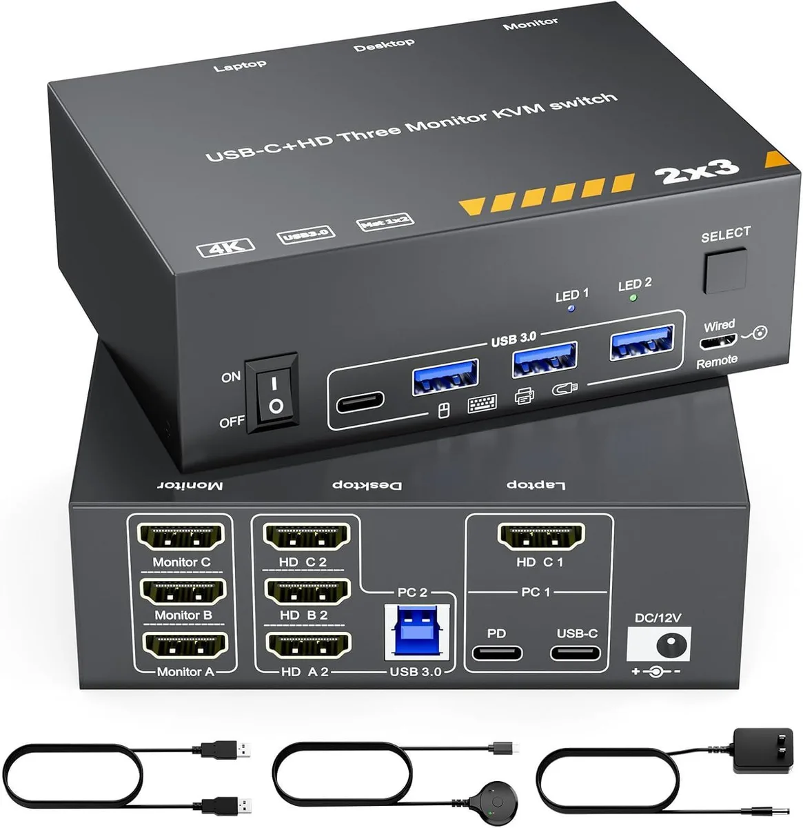 WRIARICH WRIARICH 3-Monitor MST USB-C & Triple HDMI KVM Switch 4K@60Hz 100W PD — product photo