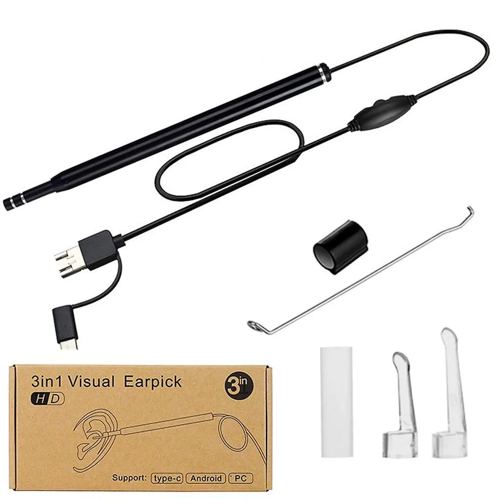 Slim 5.5 mm USB ear endoscope with six LED lights and three connector tips