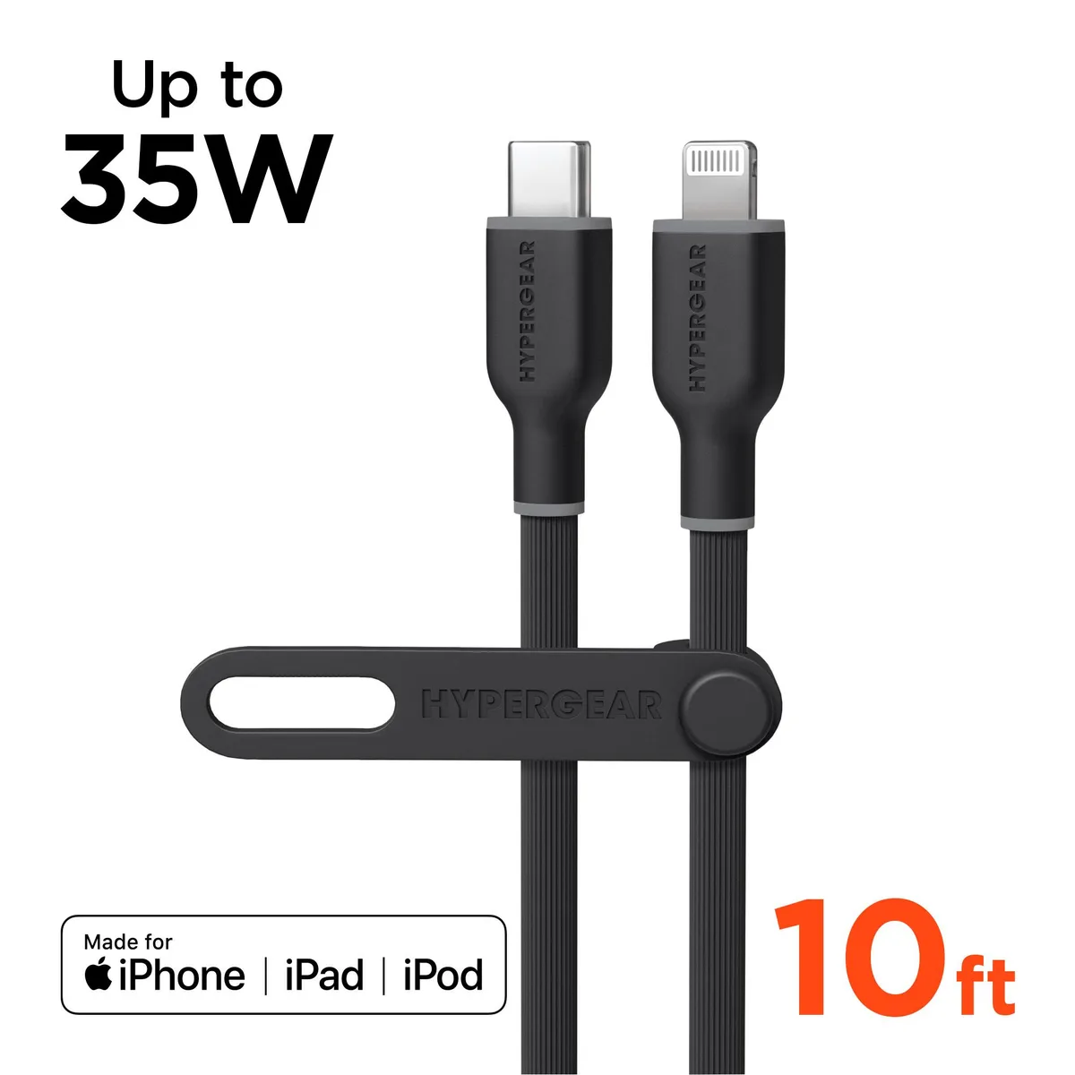 HyperGear HyperGear Flexi PRO USB-C to Lightning Cable 10 ft 35W PD Black — product photo