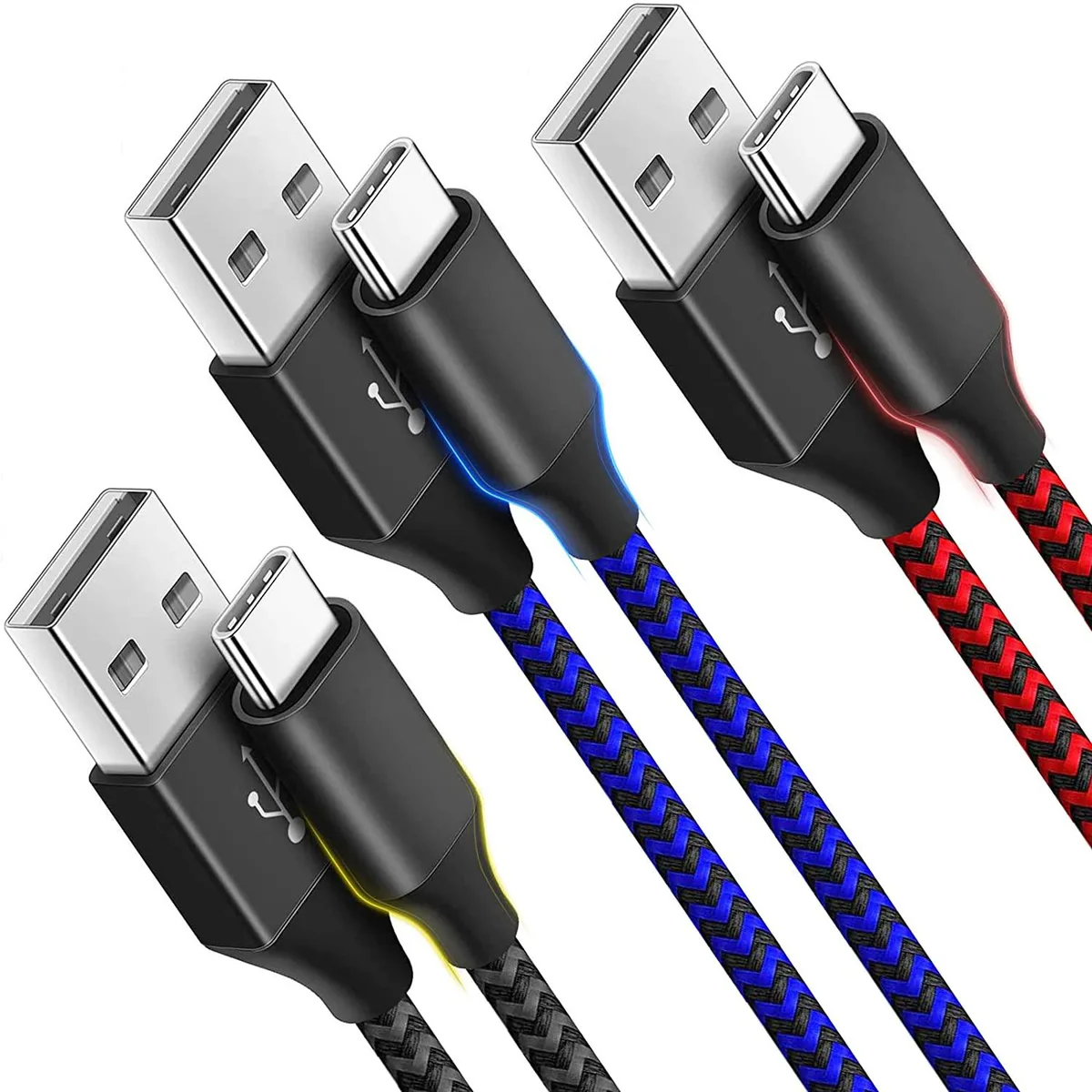 IHDAPP IHDAPP USB A to USB C cable 10ft 3 pack black blue red — product photo