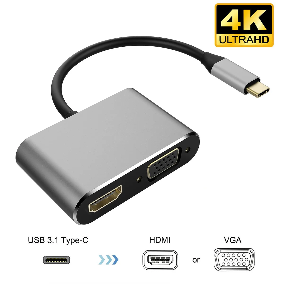 Jansicotek Jansicotek USB-C to HDMI & VGA Adapter Grey — product photo