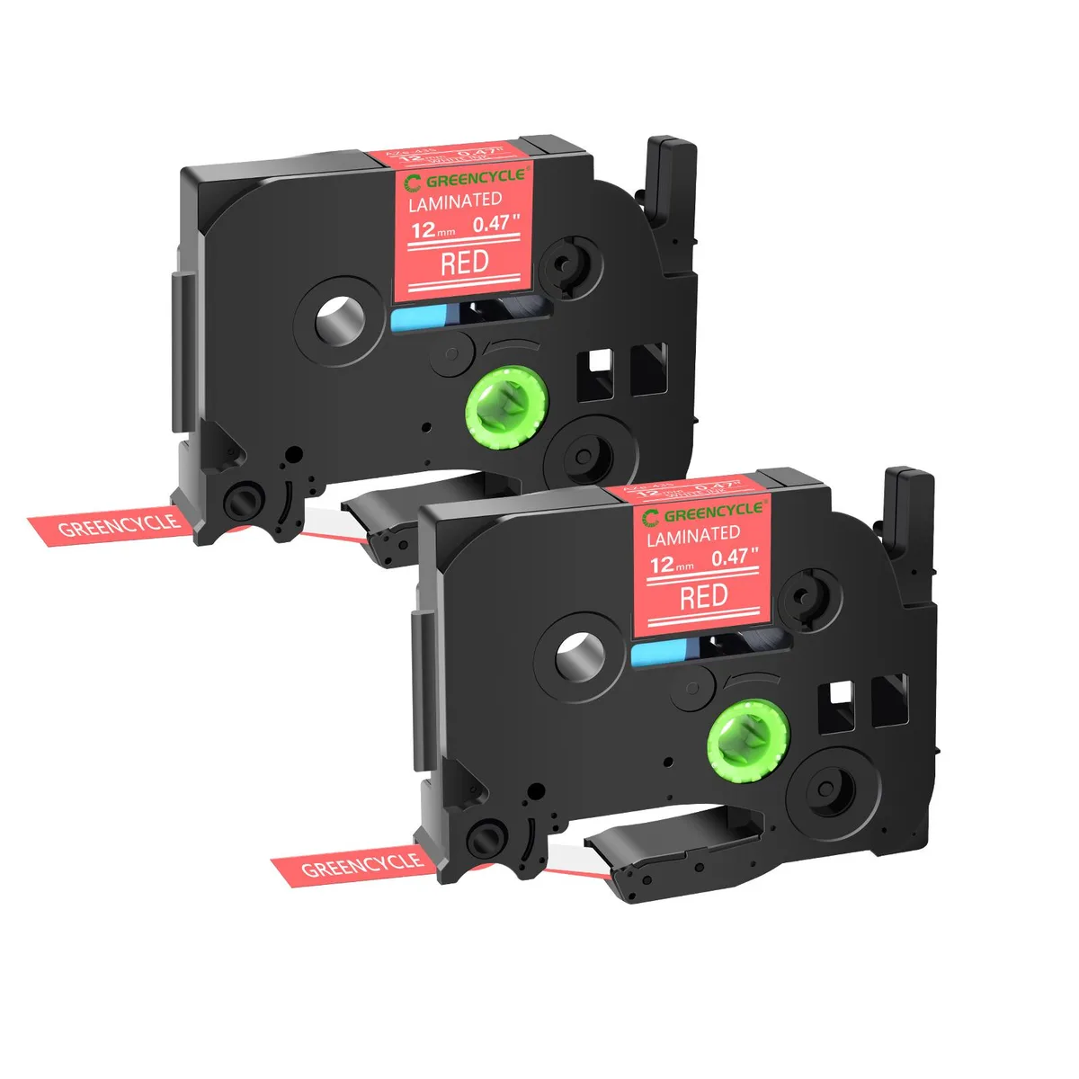 GREENCYCLE GREENCYCLE TZe-435 12mm White on Red Laminated Tape 2 Pack — product photo