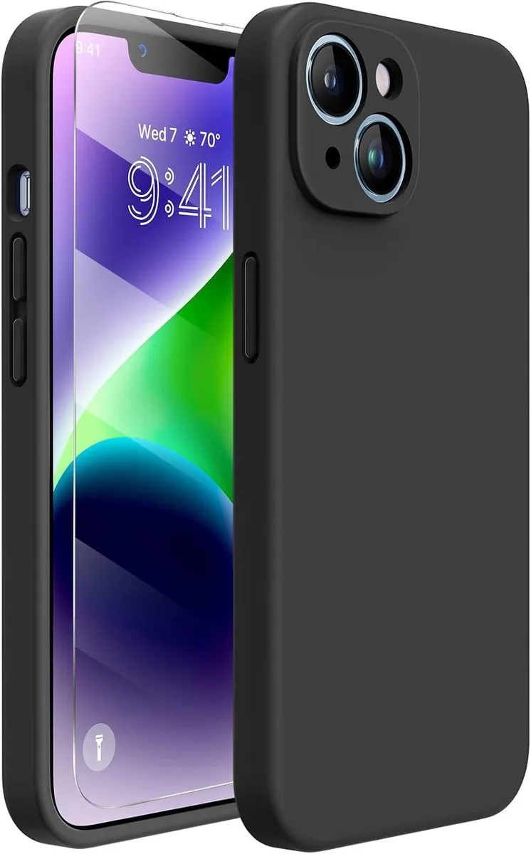 PISKEKAT PISKEKAT iPhone 14 Case with Screen Protector Liquid Silicone Black 6.1 inch — product photo